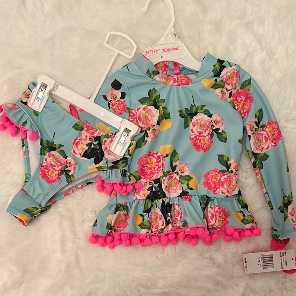 Betsey Johnson Blue and Pink Rashguard Swimwear